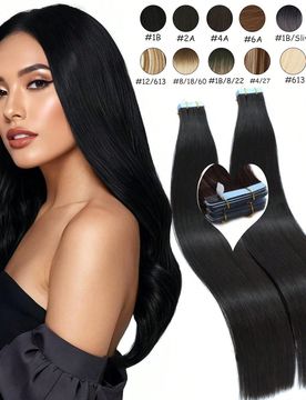 Piezas de extensiones de cabello sintético con cinta para mujeres, de 24 pulgadas de largo, cabello liso, sin costuras e invisibles para todo tipo de