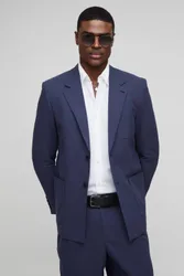 Herren Entspannter Leinen-Mix Blazer Navy Größe 36