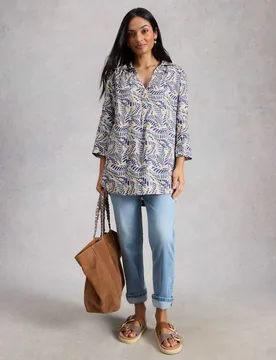 Pure Linen Printed Tunic White Mix female - White stuff - FashionsVida