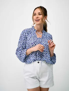 Ditsy Floral Tie Neck Button Through Blouse Dark Blue female - Crew Clothing - FashionsVida