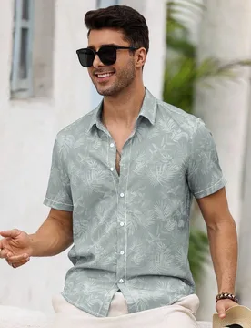 Camisa de manga corta con estampado tropical para hombres, para verano, vacaciones - Shein - FashionsVida