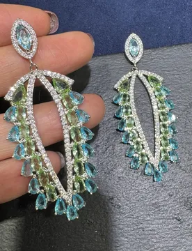 Fashion cubic zirconia earrings for women shiny jewelry silver gold color white green blue leaf plant dangling earrings unique - Aliexpress - FashionsVida
