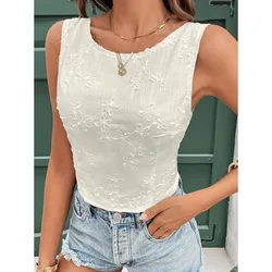 Women's Elegant Backless Sleeveless Top - Summer Round Neck Solid Color Blouse, Washable Non-See-Through
