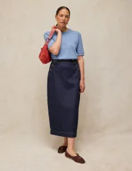 Cotton Rich Denim Button Detail Maxi Skirt Dark Blue Denim female