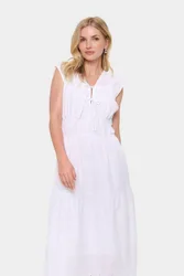 KaitaSZ V-Neck Sleeveless Midi Dress - White - Size: S