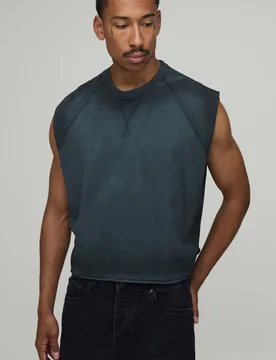 Men's Oversized Crop Sun Blast Wash Tank Charcoal Size Large Charcoal L - boohooMAN - FashionsVida