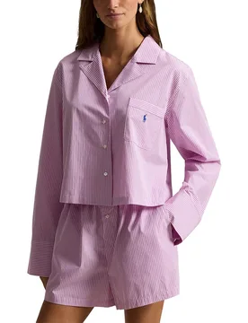 Pijama mujer de popelina de manga larga y pantalones cortos - Polo Ralph Lauren - FashionsVida