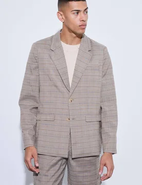 Herren Karierter Oversized Boxy Blazer Brown Größe 36 - boohooMAN - FashionsVida