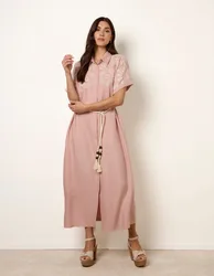 Floral Cutwork Embroidery Dress - S / ROSE PINK - female