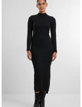 Kleid knielang - Ladies Rib Longlseeve Mockneck Dress - XS bis XL - für Damen - Größe L - schwarz - Frauen - female - Urban classics - FashionsVida