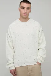 Herren Entspannter Oversized Melange-Jacquard-Strickpullover Ecru Größe XL