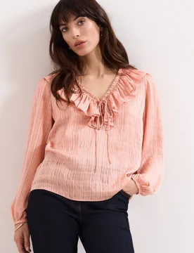 Women's Sidney Ruffle Blouse in Peach Size: 14 - Peach - Size: 14 - Phase Eight - FashionsVida