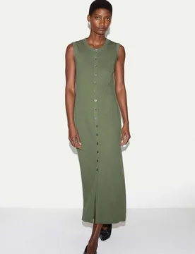 Cotton Rich Ribbed Midi Column Dress Khaki female - Jigsaw - FashionsVida