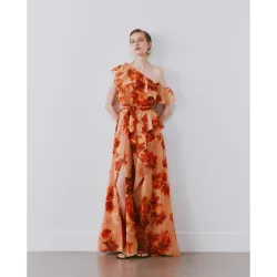 Vestido largo estampado de mujer