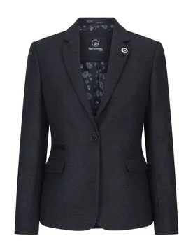 Womens Herringbone Check Tweed Wool Blend Blazer in Black Size: 16 - Black - Size: 16 - Infinity Leather - FashionsVida