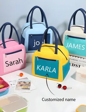 Bolsa de almuerzo con capacidad grande y nombre impreso personalizado, adecuada para estudiantes, principiantes y trabajadores de oficina. Aplicable p - Shein - FashionsVida