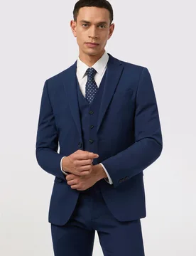 Mens Single Breasted Long Sleeve Two Button Slim Fit Suit Jacket In Dark Blue - Size 42 (Chest) - Antique Rogue - FashionsVida