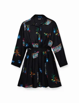 Robe-chemise courte illustrations BLACK XS female - Desigual - FashionsVida