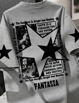 Camiseta de estilo callejero cool con estampado de estrellas para adolescentes, manga corta con estampado vintage holgado, tela suave y cómoda, top v - Shein - FashionsVida