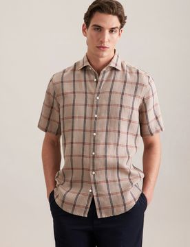 Regular Leinenhemd Karo Beige 47