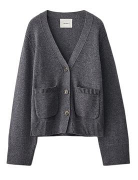 Cashmere V-Neck Button-Front Sweater with Patch Pockets