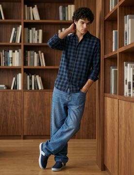 Camicia a quadri con cotone - steel blue