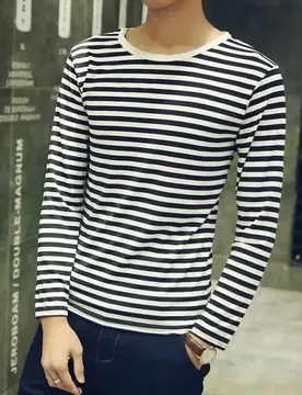 Striped T-shirt Men Long Sleeve Pullover Trendy Black White Striped Tops for Men Harajuku Casual Base Shirt Invisible Undershirt - Aliexpress - FashionsVida