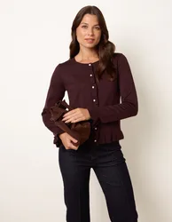 Ruffle Detail Cardigan - M / CHOCOLATE - female