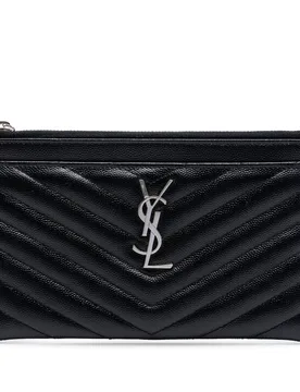 Grain De Poudre Chevron Monogram Bill Pouch - Saint Laurent - FashionsVida