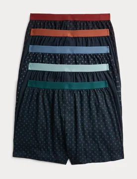 Pack Cotton Stretch Geometric Boxers Navy Mix male - M&S - FashionsVida