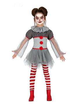 Halloween-Clown-Kostüm für Mädchen rot-grau-weiß - female