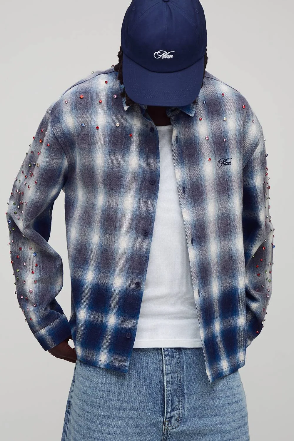 Herren Oversized Verziertes Kariertes Overhemd Grey Größe Medium - boohooMAN - FashionsVida