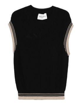 Gilet nero con scollo a V con bordi
