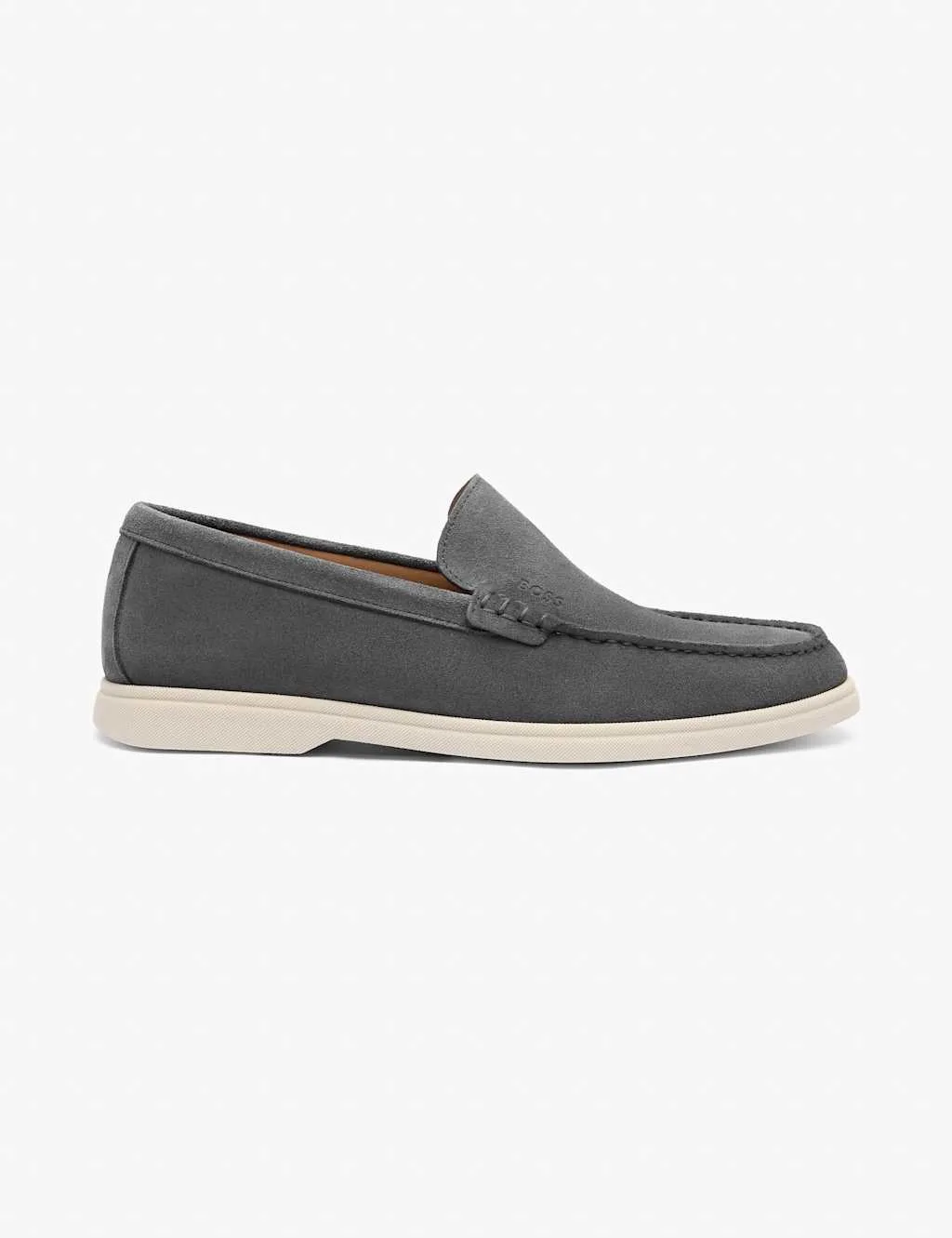 Suede loafers with emed logo Grey male - BOSS - FashionsVida