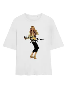 Women's Hannah Montana Pose Oversized T-Shirt, White Size: Small - White - Size: S - Disney - FashionsVida