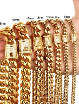 New Arrival 8mm-18mm Stainless Steel Miami Curb Cuban Chain Bracelet Necklace for Women Men jewelry Casting Crystal Lock - Aliexpress - FashionsVida