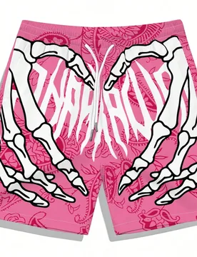 Pantalones cortos con cordón en la cintura y estampado hawaiano de calavera para hombres de talla grande, adecuados para la playa, la piscina y las v - Shein - FashionsVida