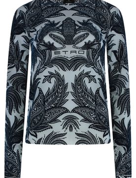 Tulle Top with Velvet-Effect Print