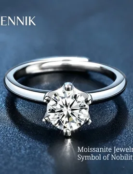 LENNIK Moissanite Crown Ring 1-2 Carat 925 Sterling Silver Live Simple Six-Claw Women's Ring - Aliexpress - FashionsVida