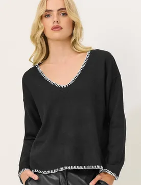 Women's Petite Contrast Stitch Jumper in Green Size: 10-12 - Green - Size: 10-12 - PixieGirl - FashionsVida