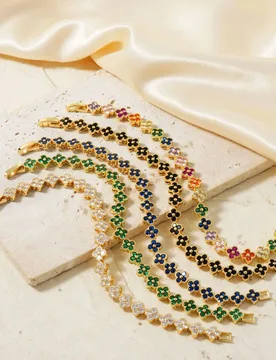 Gold Plated Multi Color Flower Zircon Tennis Bracelet, Dainty Floral Charm Stackable Daily Elegant Women Fashion Jewelry - Aliexpress - FashionsVida