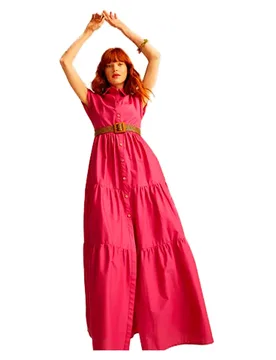 Vestito Lungo A Maniche Corte Eda Pink 42 - & Me - FashionsVida
