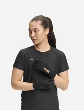Airolite Run Gloves in Black/Gold, Size XL - HOKA - FashionsVida