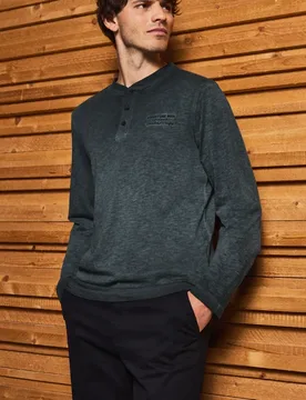 Street One Henley Langarmshirt male Schwarz - Street One MEN - FashionsVida