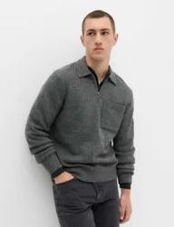 Supersoft Quarter Zip Knitted Polo Shirt Dark Charcoal male