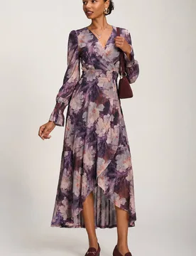 Women's Ruffle Cuffed Sleeve Frill Mesh Maxi Dress in Purple Size: 14 - Purple - Size: 14 - Jolie Moi - FashionsVida