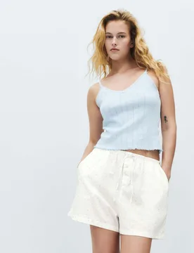 Pure Cotton Poplin Spot Print Pyjama Shorts Ivory Mix female - M&S - FashionsVida