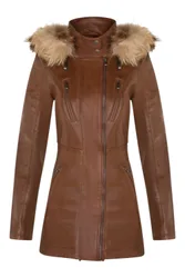 Womens Tan Quilted Parka Jacket-Winton Lamb Leather - Size 22 Uk