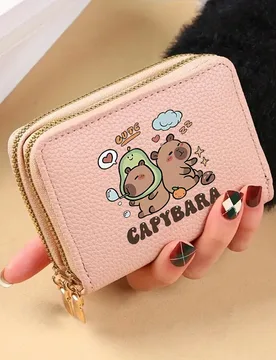 Pieza "Lindo Capibara" Portador de tarjeta de crédito con cremallera doble capa - Billetera con cremallera doble compacta con diseño estampado de Ca - Shein - FashionsVida