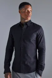 Herren Stretch Fit Langarmhemd Black Größe XS